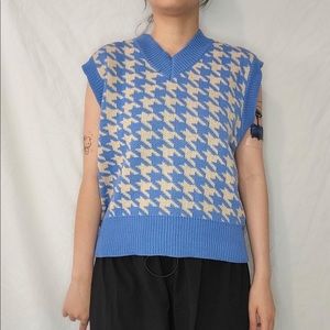 Blue houndstooth sweater vest